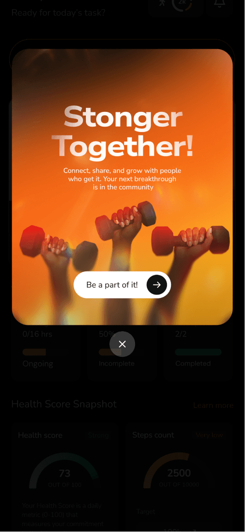 Community screen inside Fitness Space app