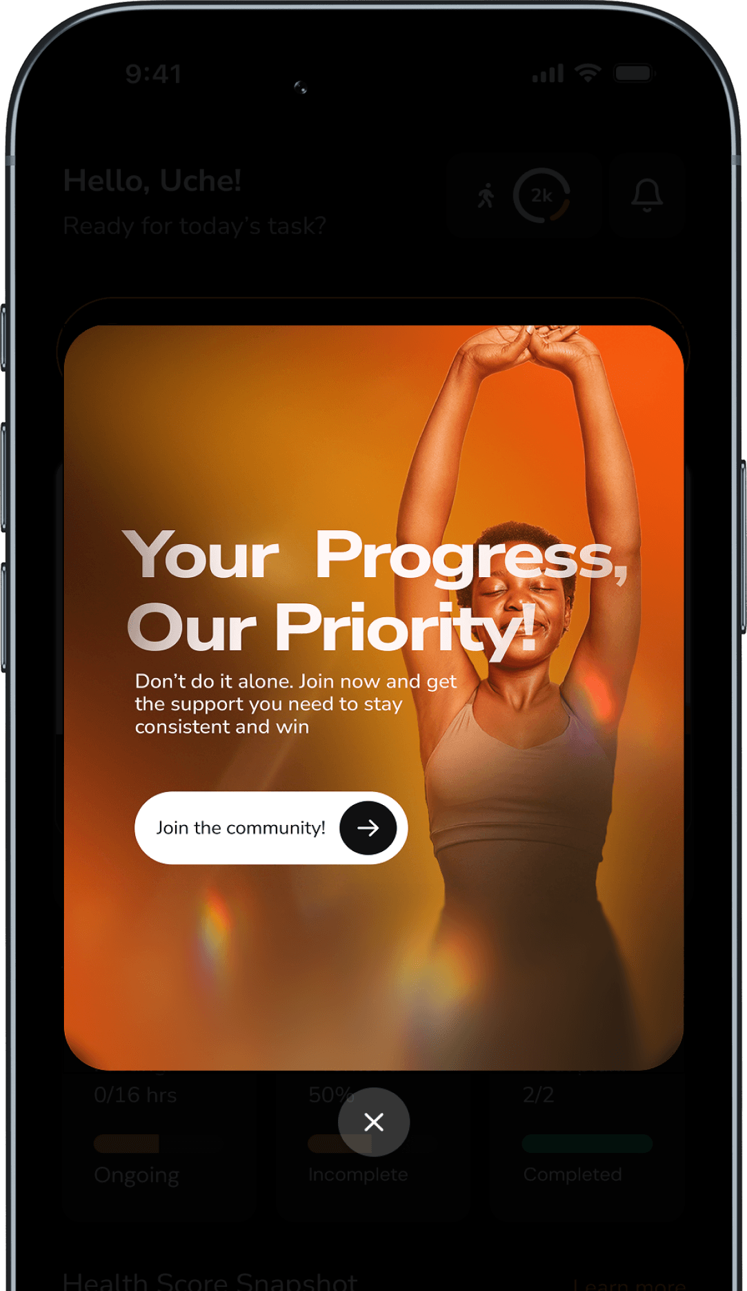 Community screen inside Fitness Space app