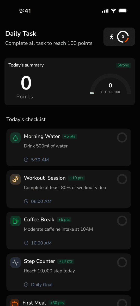 Daily task system app screen
